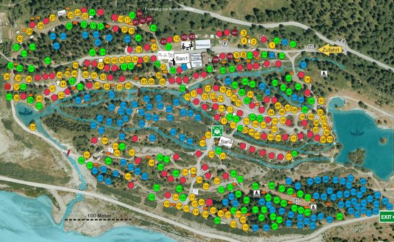 Der Orientierungsplan mit den Platznummern im Sommer